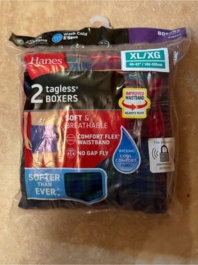 Hanes Tagless Boxer Briefs - Blue & Green Plaid (2-Pack)